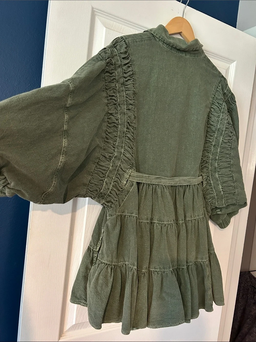 Free People Olive Green Textured Zip-Front  Dress